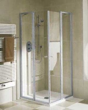 Kermi Ibiza hoekinstap helft 90 cm, re.onder/boven profielloos, matzilver-helder glas