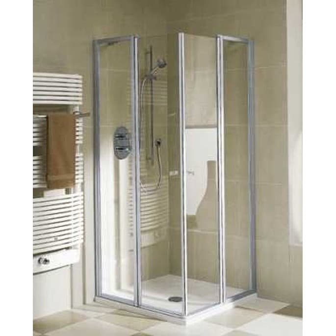 Kermi Ibiza hoekinstap helft 90 cm, re.onder/boven profielloos, matzilver-helder glas - Kermi Ibiza hoekinstap 90 cm