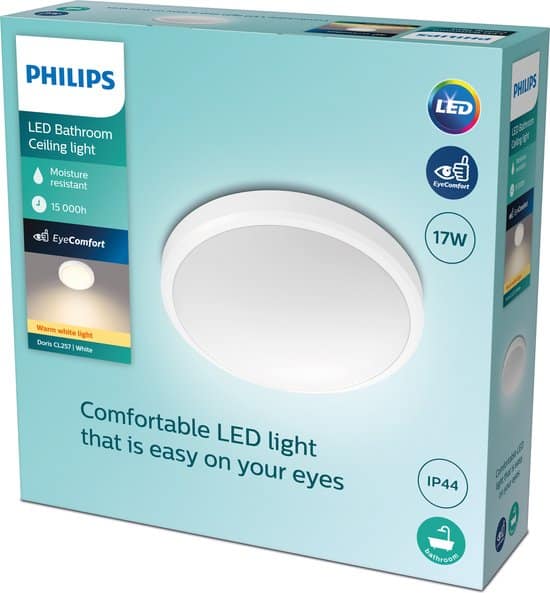 Philips Doris badkamerplafonnière – wit – groot – 17 W