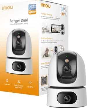 Imou Ranger Dual 10MP - Beveiligingscamera - Wit - Beveiligingscamera Binnen - Camera Met Dubbele Lens 2x 5MP - Slim Kleurennachtzicht - 360° Dekking Door Verstelbare Dubbele Lens - Persoons- En Huisdierendetectie - Abnormale Geluidsdetectie