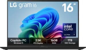 LG Gram 16Z90TL-G.AU78A1 laptop Intel Core Ultra 7 256V Ultra-draagbaar 40,6 cm (16") 2.5K 16 GB LPDDR5x-SDRAM 1 TB SSD Wi-Fi 7 (802.11be) Windows 11 Home Brits Engels Zwart