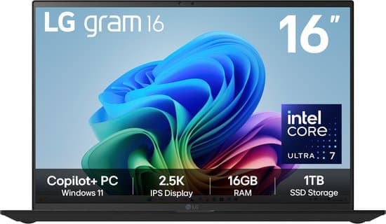 LG Gram 16Z90TL-G.AU78A1 laptop Intel Core Ultra 7 256V Ultra-draagbaar 40,6 cm (16″) 2.5K 16 GB LPDDR5x-SDRAM 1 TB SSD Wi-Fi 7 (802.11be) Windows 11 Home Brits Engels Zwart