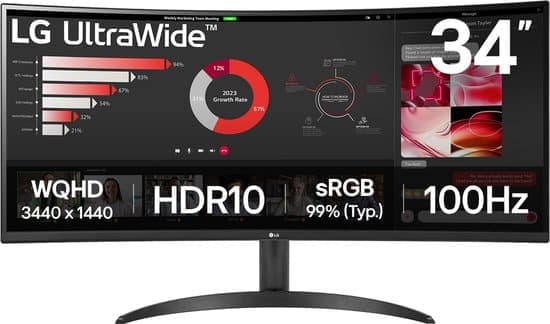LG 34WR50QK-B – QHD Curved Ultrawide Monitor – 100hz – 34 inch
