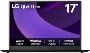 LG Gram Pro 17Z90TP-G Intel Core Ultra 7 255H Ultra-draagbaar 43,2 cm (17") 2.5K 32 GB LPDDR5x-SDRAM 1 TB SSD Wi-Fi 7 (802.11be) Windows 11 Home Brits Engels Zwart