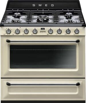 Smeg Victoria TR90PD9, Vrijstaand fornuis, Crème, Knoppen, Draaiknop, Chroom, Glas, Metaal, Voorkant